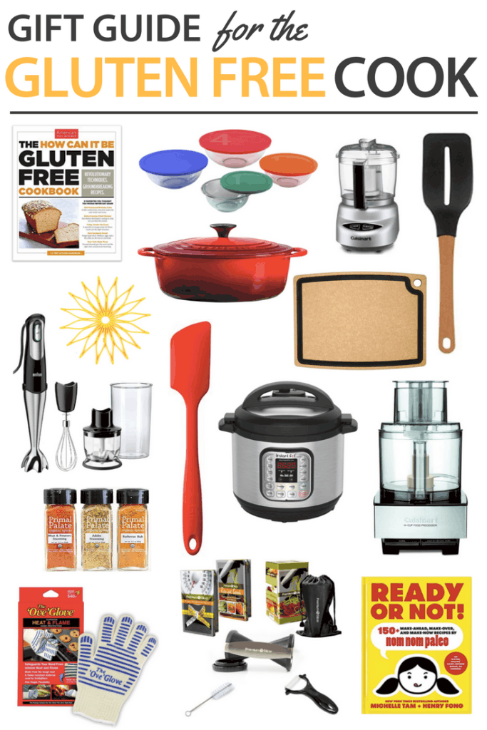 Looking for Gluten Free Gift Ideas for friends or family? This simple list of items are sure to go over well for the gluten free cook. Give one on it's own or put smaller ones together for a gift basket. Gift a Happy Holidays! #glutenfree #gifts