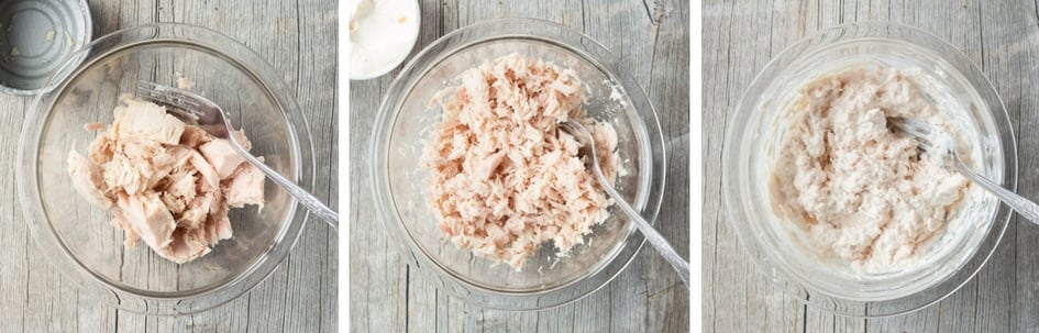 process shot of how to prep tuna for gluten free tuna melt