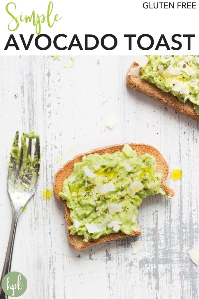 This Simple Avocado Toast recipe is an easy gluten free breakfast for mornings when you need something quickly. The shaved parmesan and lemon zest add flavor without making it complicated, and the avocado provides healthy fat to keep you full. #glutenfree #avocado