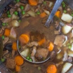 ladle sitting in an instant pot with beef stew