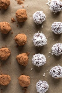 top down shot of boozy chocolate truffles on parchment