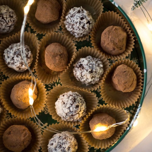 christmas tin with boozy chocolate truffles
