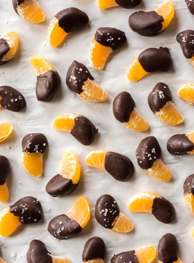 top down view of chocolate covered orange slices