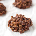 chocolate oatmeal no bake cookies on parchment paper