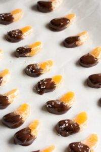 chocolate covered oranges slices lined up
