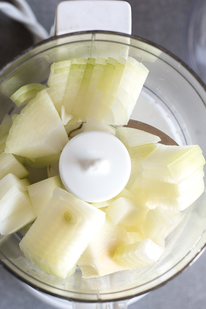 cut onions in small food processor