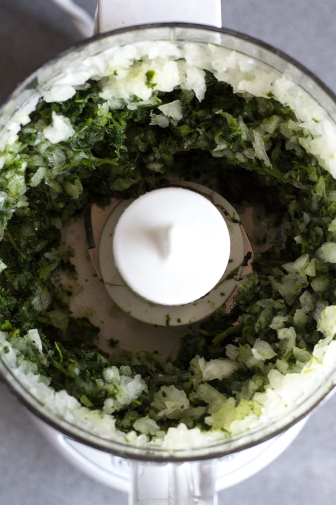 chopped spinach and onion in food processor