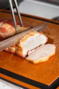 slicing smoked pork loin roast
