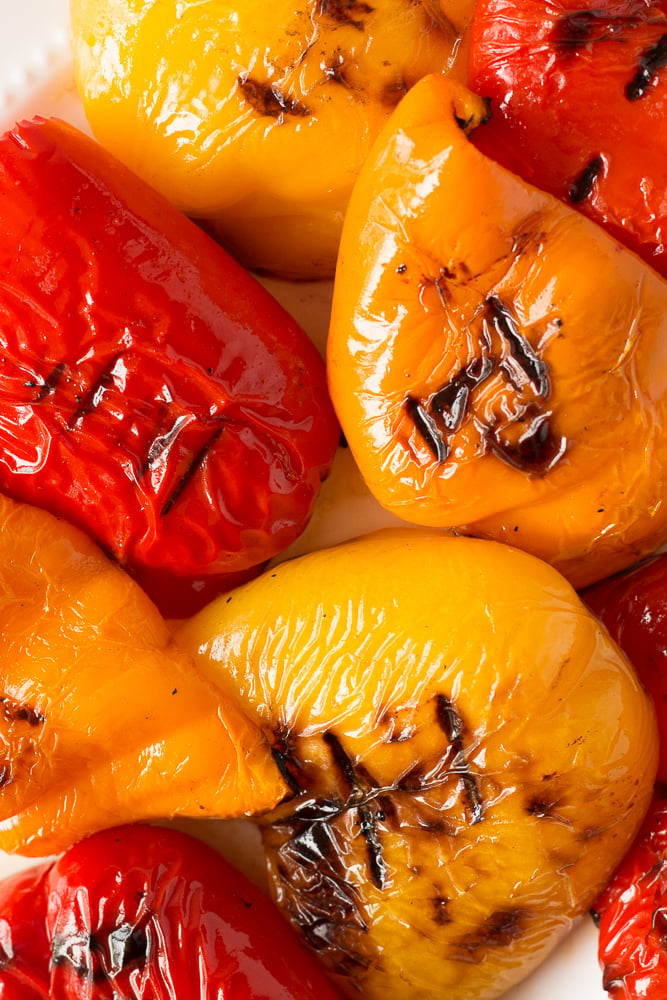 close up of grilled bell peppers on a plate