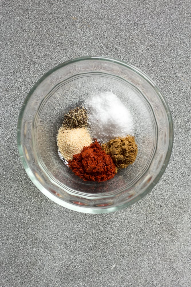 top down shot of spices in a small glass bowl