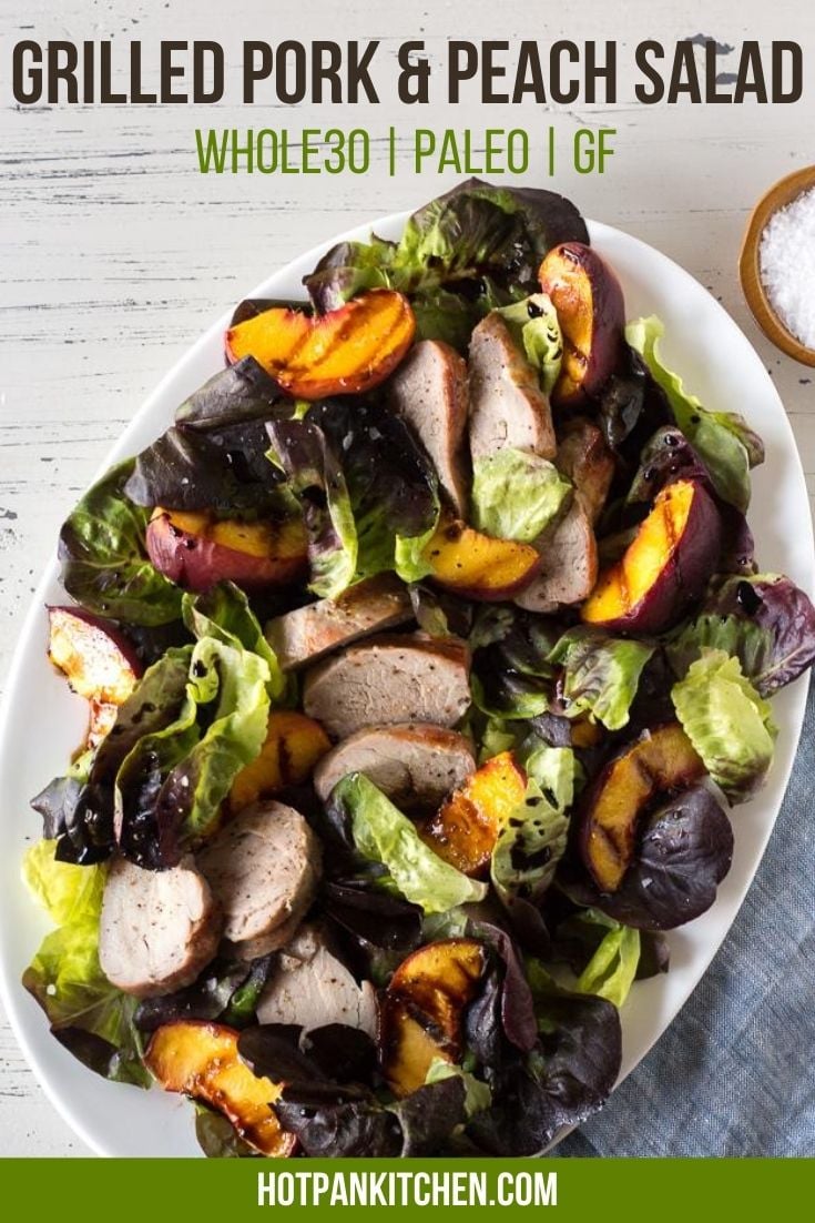 pin for grilled pork and peach salad