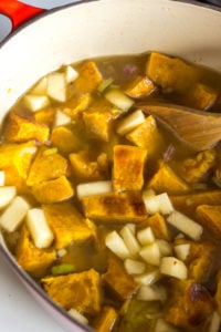uncooked parts of squash soup in a pot