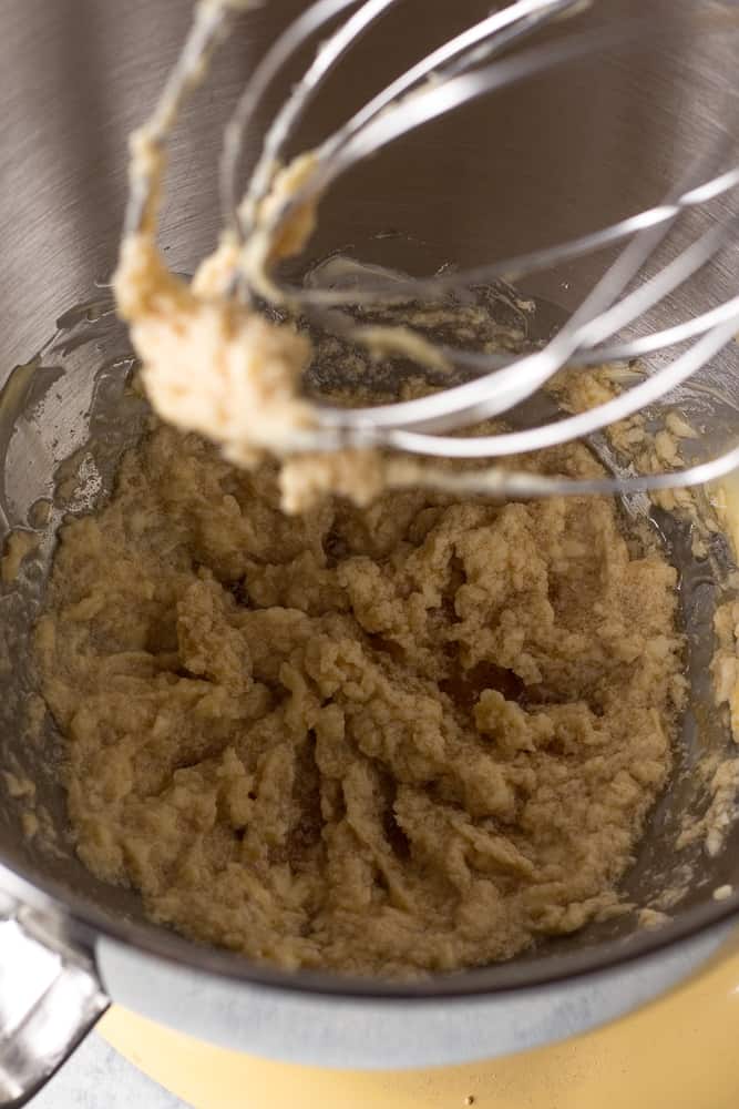 maple syrup and butter stirred in the bowl of a stand mixer