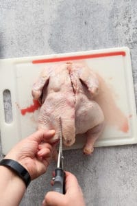 cutting along the second side of a backbone of a raw chicken