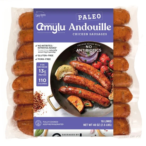 Amylu andouille chicken sausage in a package.